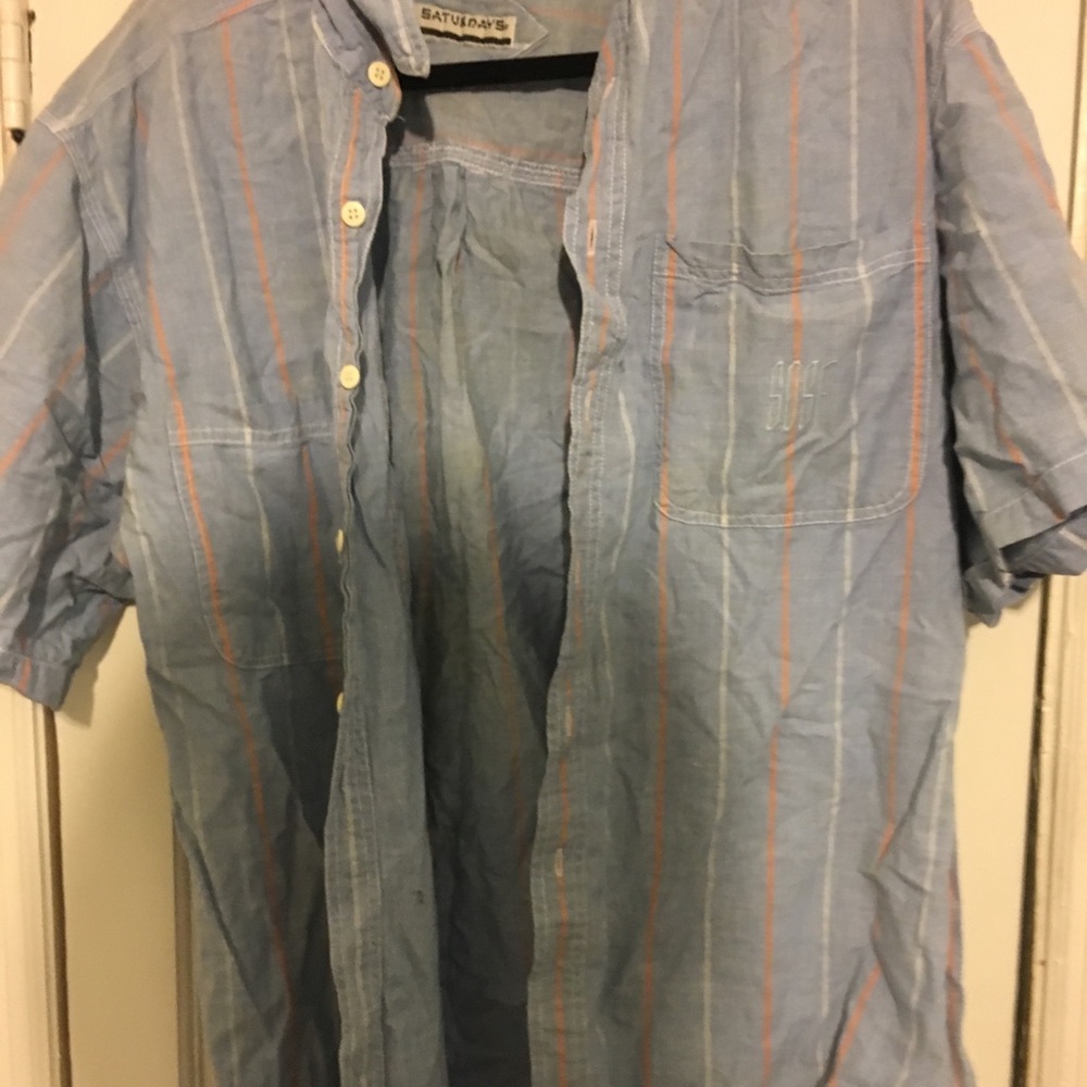 Blue and orange button down top
